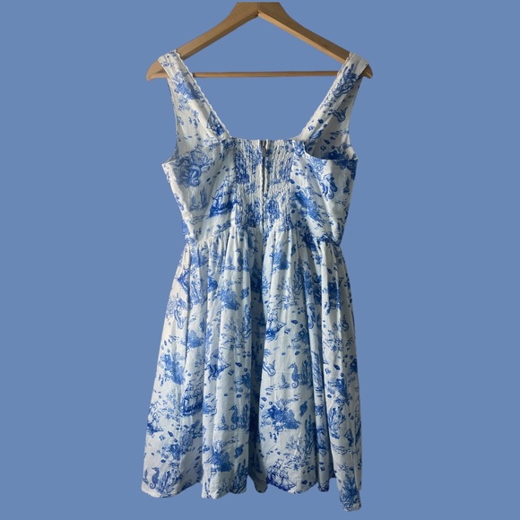 7 For All Mankind Ocean Toile Print Linen Skater Dress With Pockets! - Picture 2 of 10
